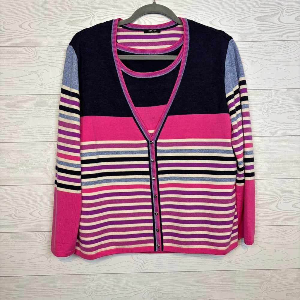 Escada Stripe Wool/Cashmere Blend Sweater Set Size 46 (XXL)